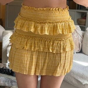 Skylar + Madison yellow and white polka dot tiered ruffle mini skirt size S